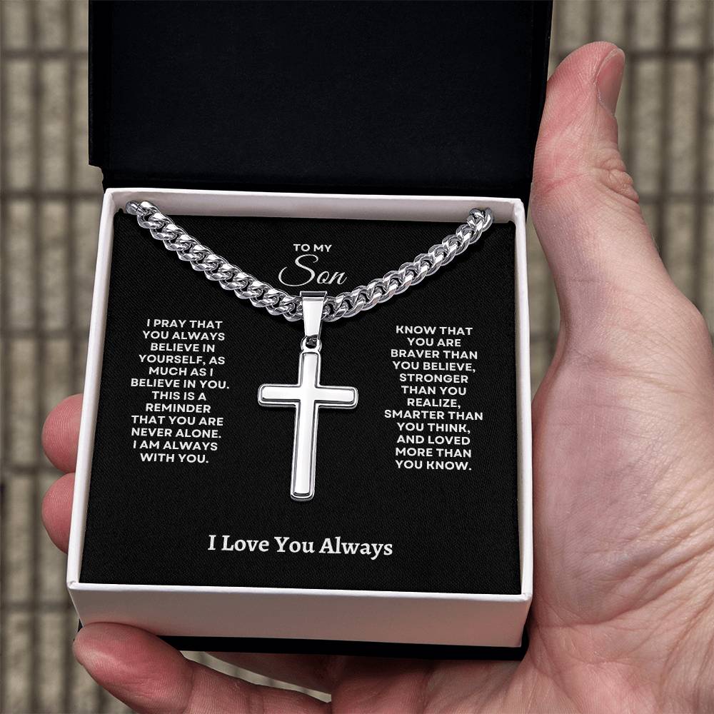 To My Son - Artisan Cross & Cuban Chain Necklace