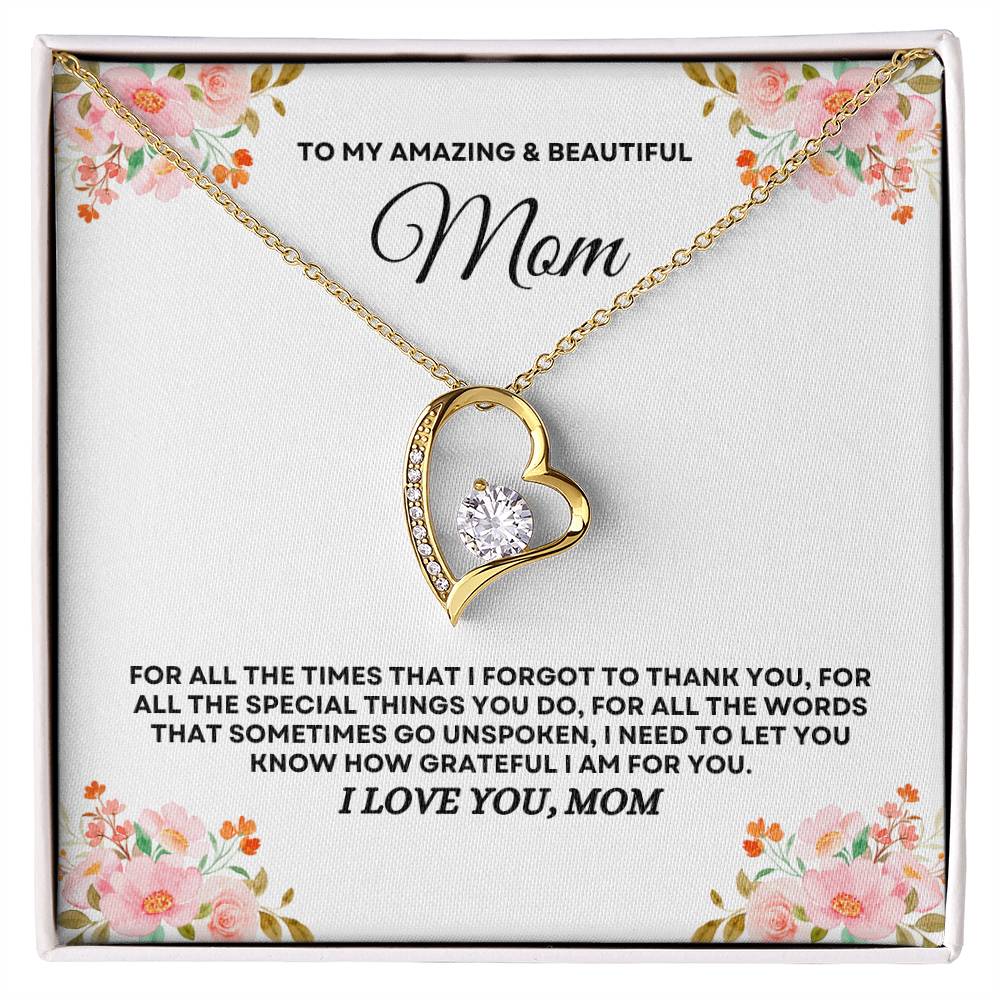 To My Amazing & Beautiful Mom - Forever Love Necklace & Laser-Printed Flower Bouquet Bundle