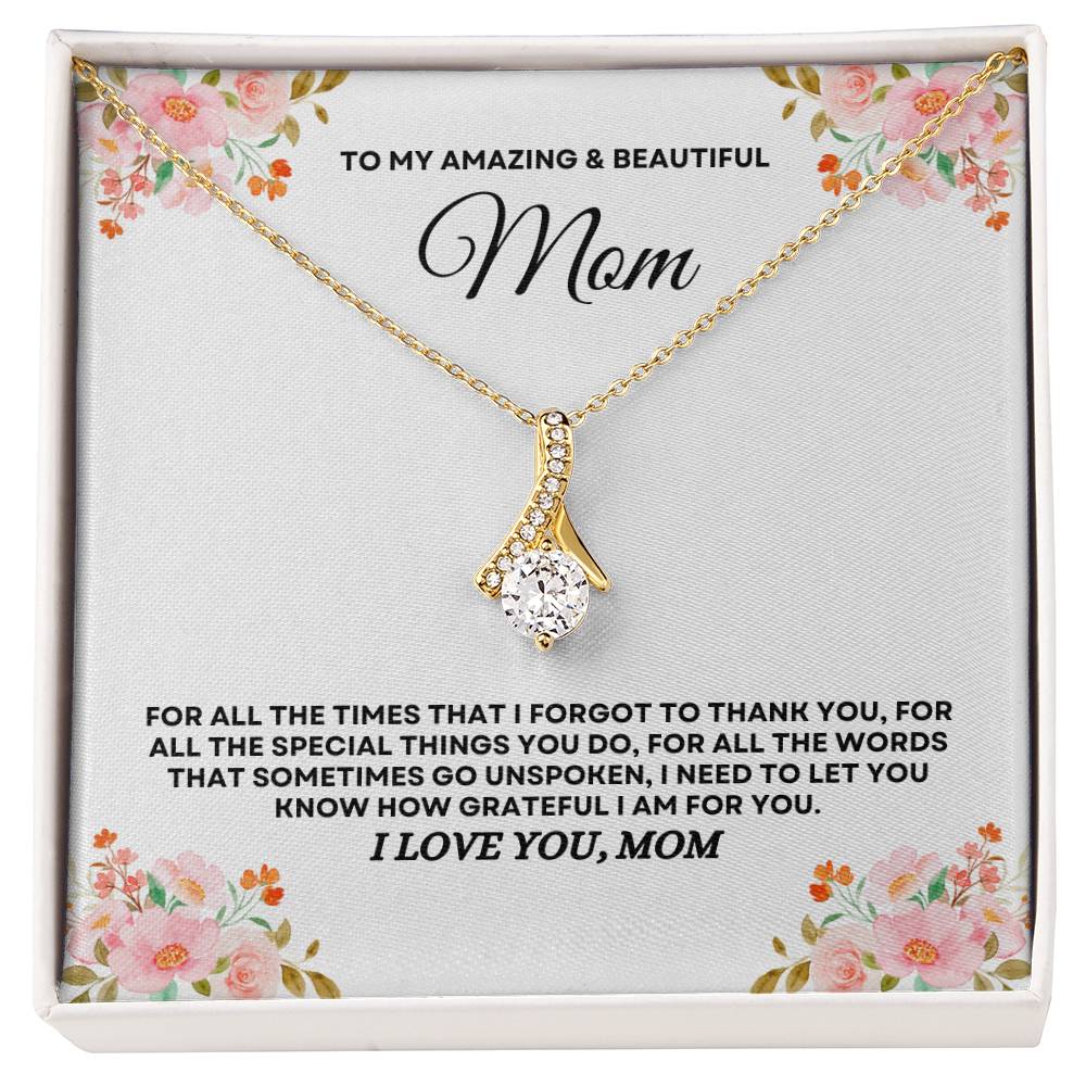 Amazing & Beautiful Mom - Alluring Beauty Necklace & Laser-Printed Flower Bouquet Bundle