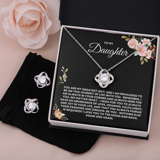 To My Daughter - Love Knot Necklace & Earrings Set