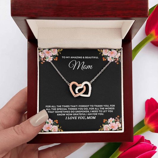 To My Amazing & Beautiful Mom - Interlocking Hearts Necklace