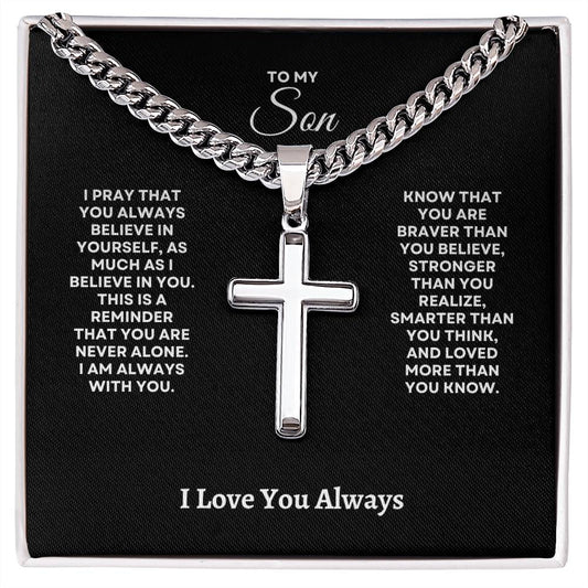 To My Son - Artisan Cross & Cuban Chain Necklace